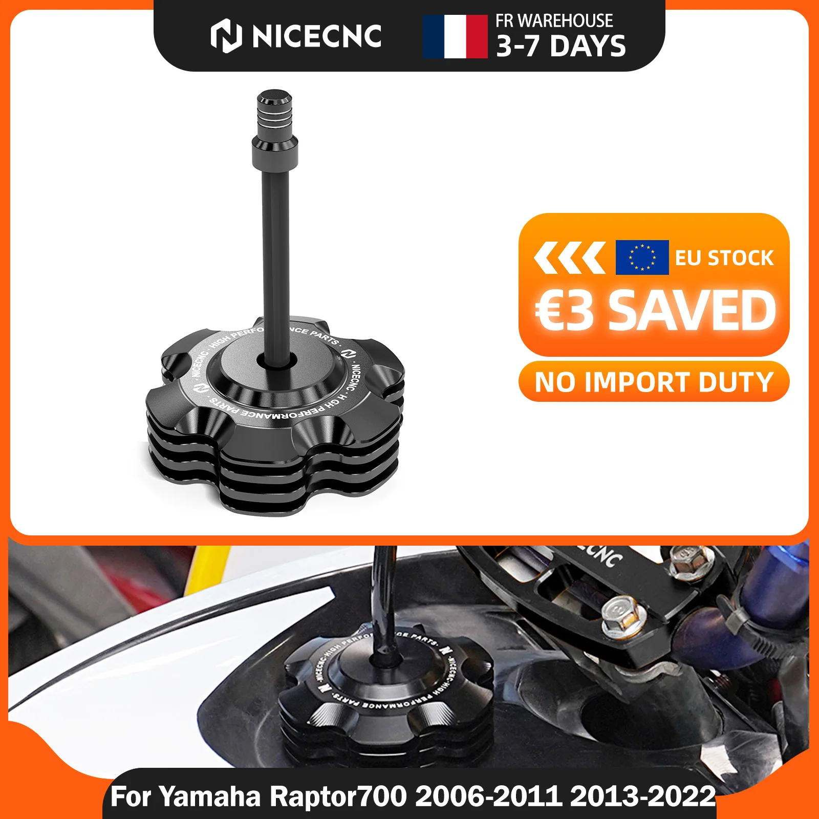 NICECNC – Schutz für den Tankdeckel aus Aluminium für Yamaha Raptor 700 (2006–2011, 2013–2022) und Yamaha Raptor 700R (2013–2016, 2018–2022) sowie für Grizzly 125, inklusive Rückschlagventil und