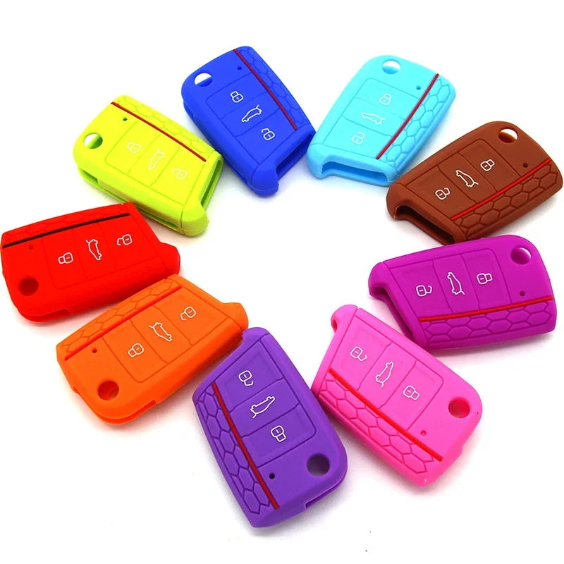 

Silicone Car Key Cover Case For VW Volkswagen Golf 7 MK7 Skoda Octavia A7 3 Buttons Auto Accessories Protector Key Bag