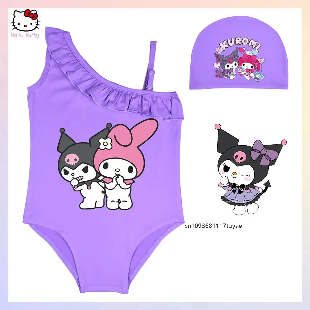 

Купальник для девочек Cinnamoroll Kuromi аниме Sanrios Kawaii купальник в стиле принцессы быстросохнущая детская летняя пляжная одежда ткань для плавания