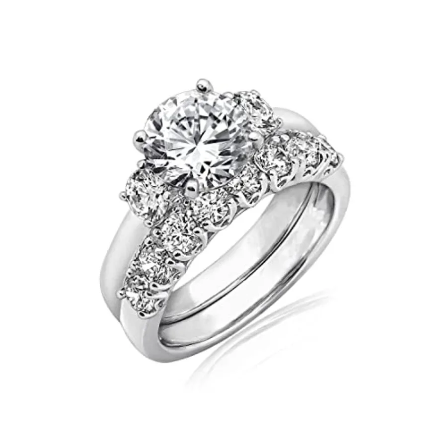 

Sterling Silver Platinum Plated Infinite Elements Cubic Zirconia Three Stone Ring