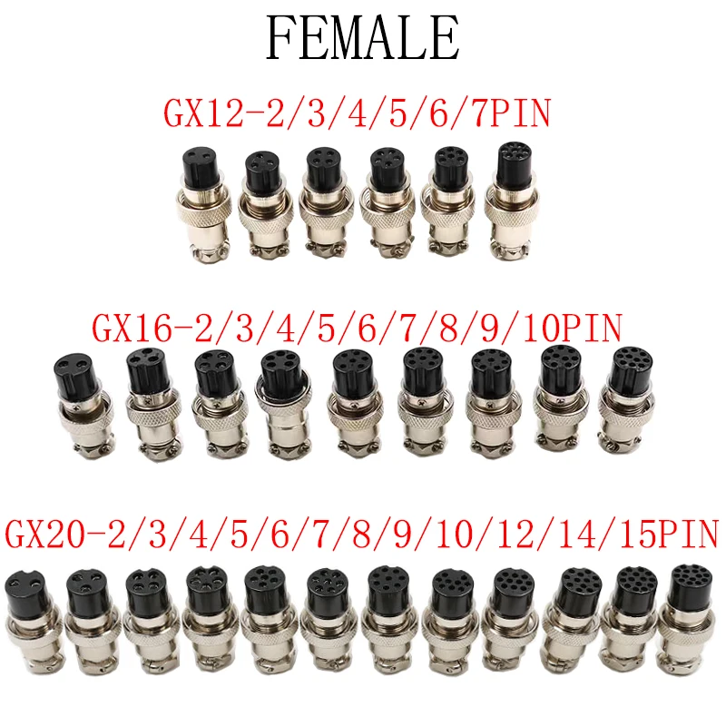 GX12 GX16 GX20 Aviation Circular Socket 2/3/4/5/6/7/8/9/10/12/14/15Pin Butting Type Male or Female Docking Wire Plug Socket