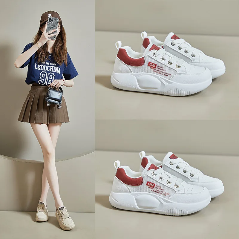 New Women Shoes Fashion PU Leather Breathable Thick-Soled Increase Female Girls Sneakers Sports Casual Size 35-40