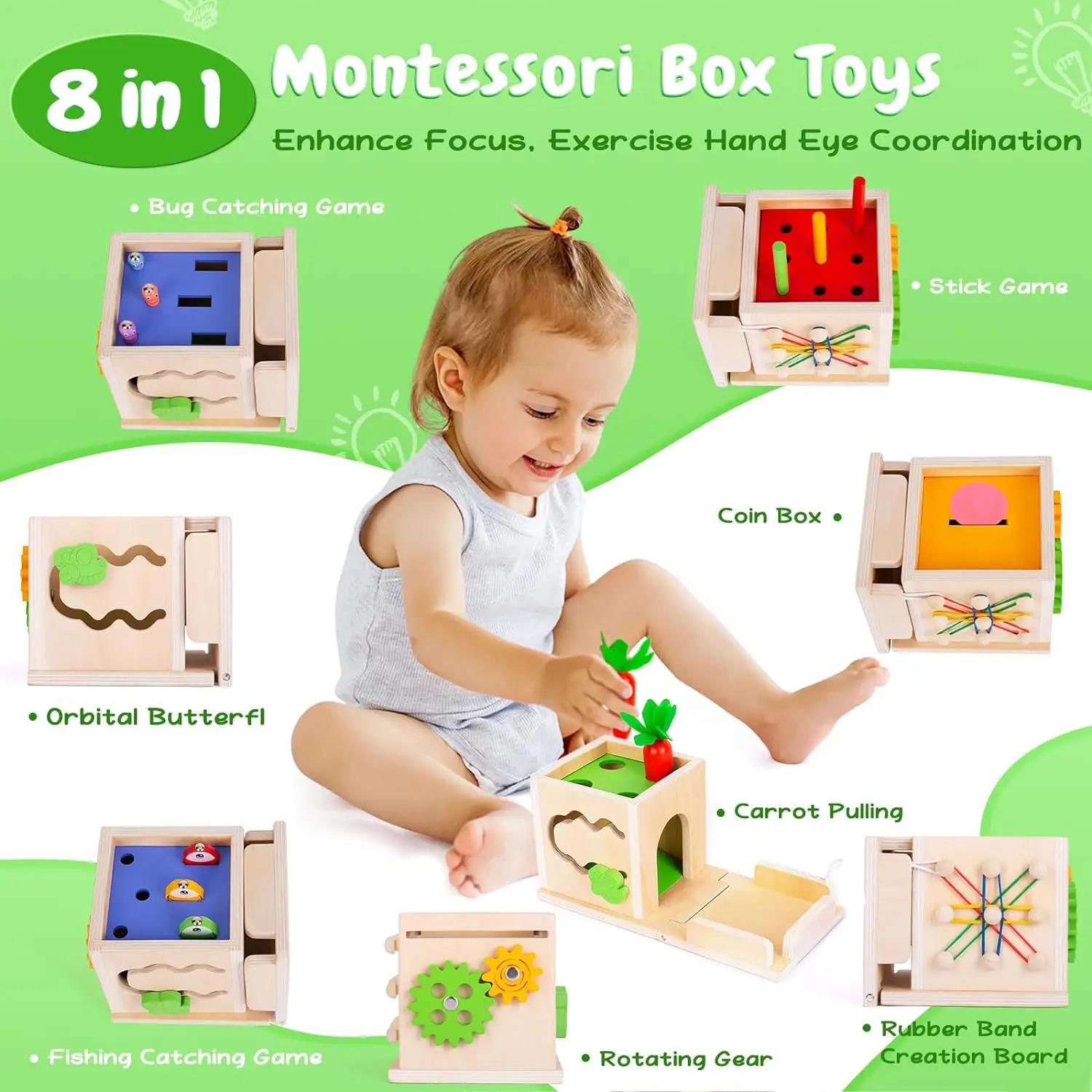 Montessori Toys Wooden Permanence Box Carrots Toys Color Shape Sorting Toys Fine Motor Early Educational Toys for Toddlers