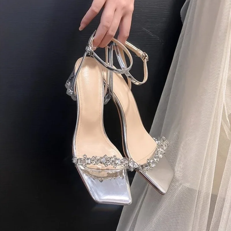 

Summer New Women's High Heel Sandals 2025 Luxury Rhinestone Ladies Dresses Shoes Elegant Women Open-toe Formal Uniform Sandals