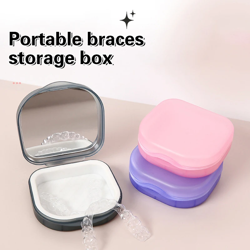 Denture Storage Box Elderly Portable False Teeth Box Invisible Braces Orthodontic Retainer Case With Cover Dustproof Container