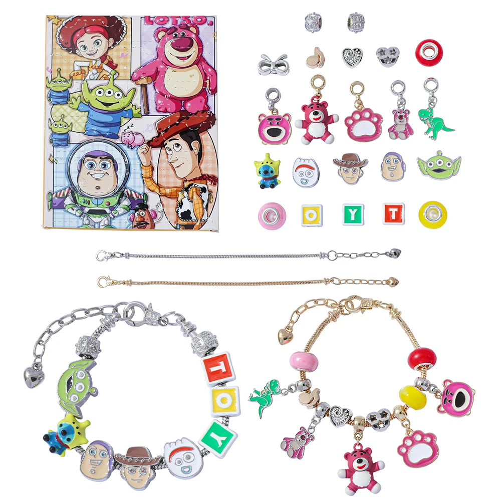 Disney Toy Story-caja ciega sorpresa de Adviento, pulsera con dijes DIY, cuentas Kawaii Lotso, pulsera con dijes para mujer, regalos de cumpleaños