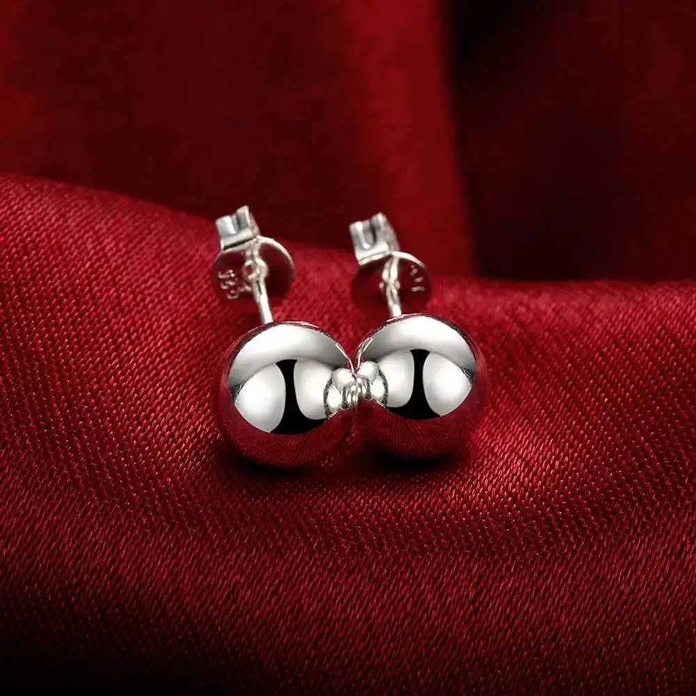 Hot 8-10MM Simple beads studs earring 925 Sterling Silver Earrings for man Women Holiday gifts Street all-match party Jewelry