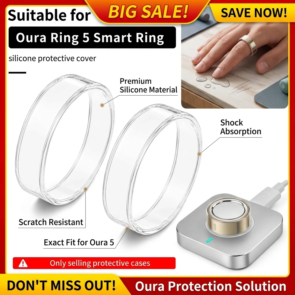 Ultra-Thin Ring Cover for Oura Ring 5, Anti-Scratch Silicone Smart Protector Elastic Ring Finger Case Work Out Gym for Women Men