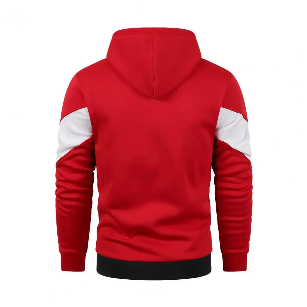 Hooded Zip-up Hoodie Men's Colorblock Zipper Hoodie with Drawstring Elastic Cuff Sporty Daily Wear Jacket for Autumn Spring