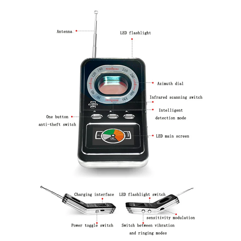 K600 Portable Signal Detector Anti-steal LED Infrared Scanning Detector Anti Camera Monitoring Positioning Tracking GPS Nemesis