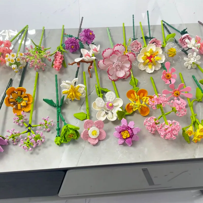 Zestaw DIY Romantyczne Róże Kwiaty Klocki Ogrodki z Kwiatami Wiśni Budynki Klocki Klasyczny Model Mini Klocki Zestawy dla Dzieci
