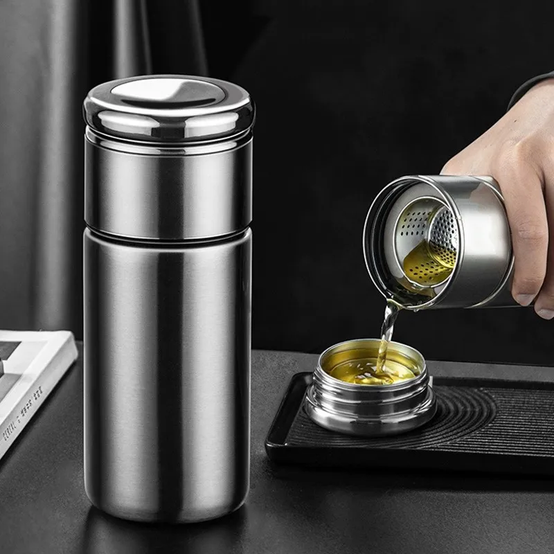 Leak‑Proof 300/400 ML Double‑Wall 304 Stainless Steel Tea Vacuum Flask – Filtered Business‑Style Thermos & Tumbler