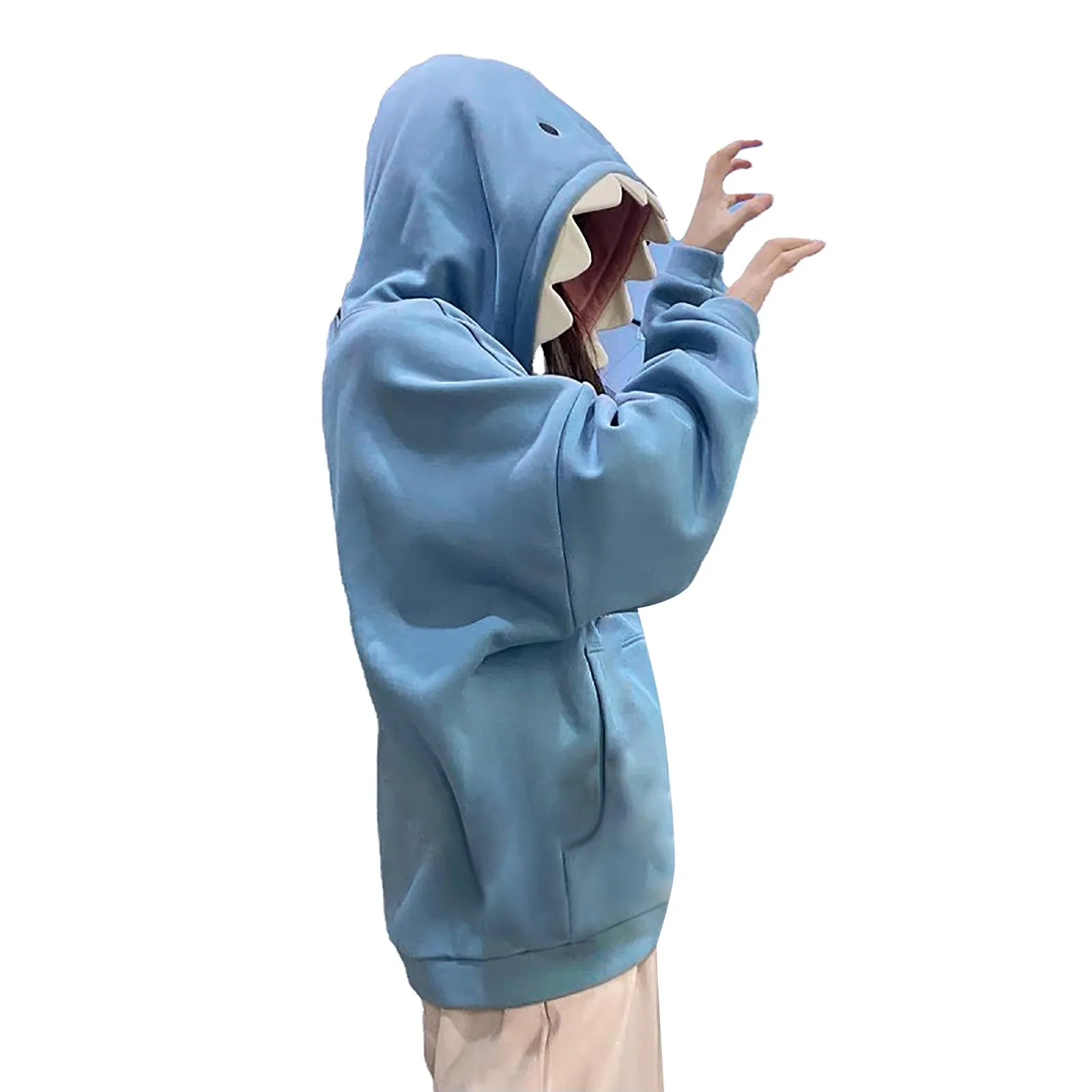 New Funny Shark Patchwork Hoodies Women Autumn Winter Kawaii Sweatshirt Fashion Casual Pullover Oversize Clothes