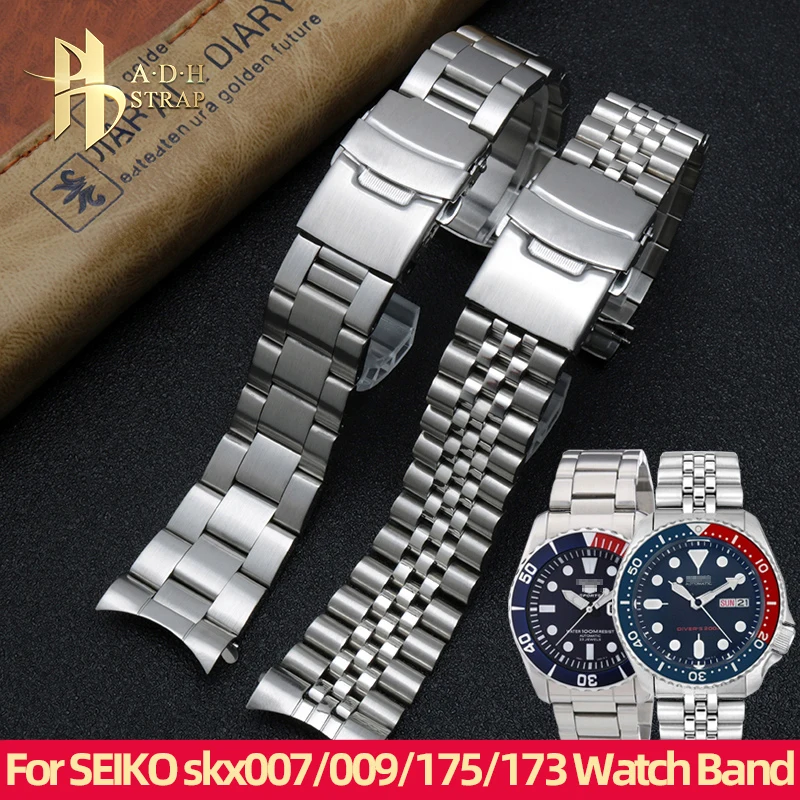 Cadena de reloj de acero fino sólido para Seiko No. 5 Green Water Ghost SRPD63K1 skx007 009 Casio MTP-1374/1375, banda de Metal resistente al agua