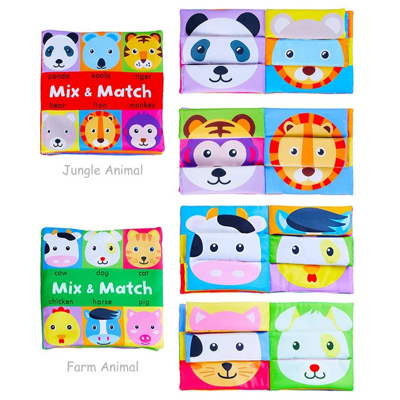 Cartoon Animal Face Matching Cloth Book Torn Baby Stereo Cloth Book Montessori Early Educational Teaching Toddler Books Gifts