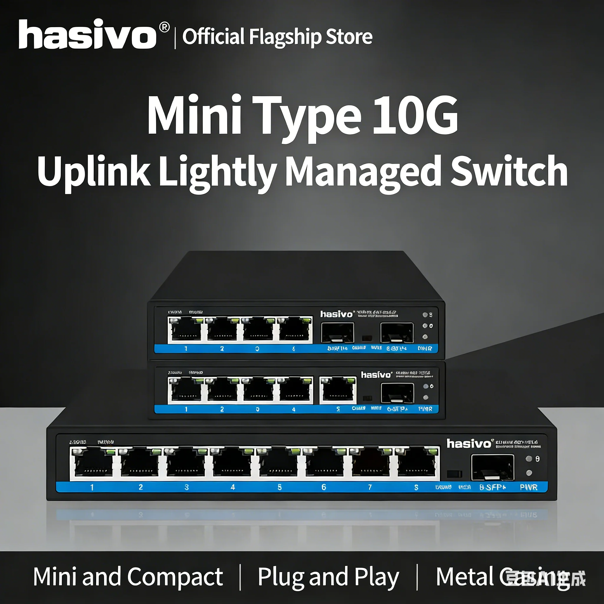 Hasivo Mini Ethernet Switch 2.5G Web Managed 4/5/8 Ports 10G RJ45/SFP Uplink Multi-Gigabit for NAS PC WiFi6 - Network Switch