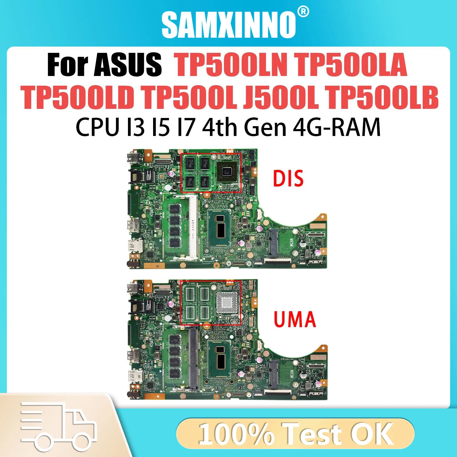 TP500LD Notebook Mainboard For ASUS TP500L TP500LN J500LA TP500LB TP500LA Laptop Motherboard i3 i5 i7 4GB UMA/GT840M EDP or LDVS