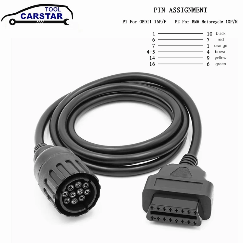 

For BMW ICOM D Cable Motorcycles Motobikes 10 Pin Adaptor For BMW 10Pin OBD1 to OBD2 16Pin OBD2 Extension 150CM Diagnostic Cable