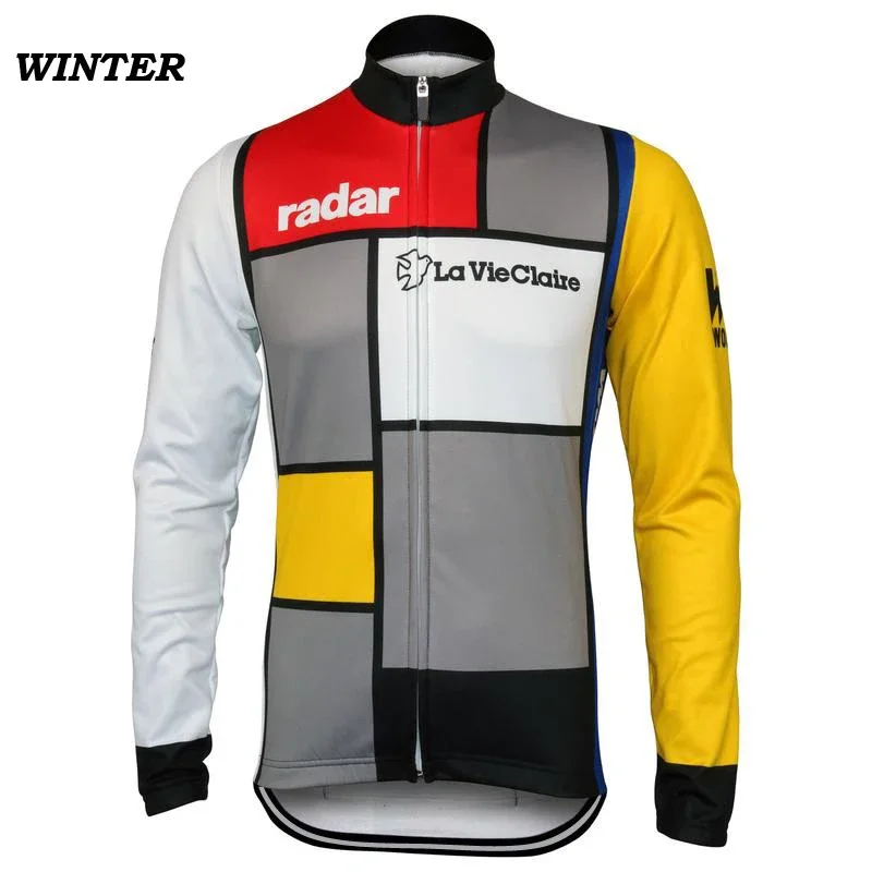 New Retro Team Cycling Jersey Long Sleeves Thin OR Winter Thermal Fleece Customized Road Mountain Race Top Classical