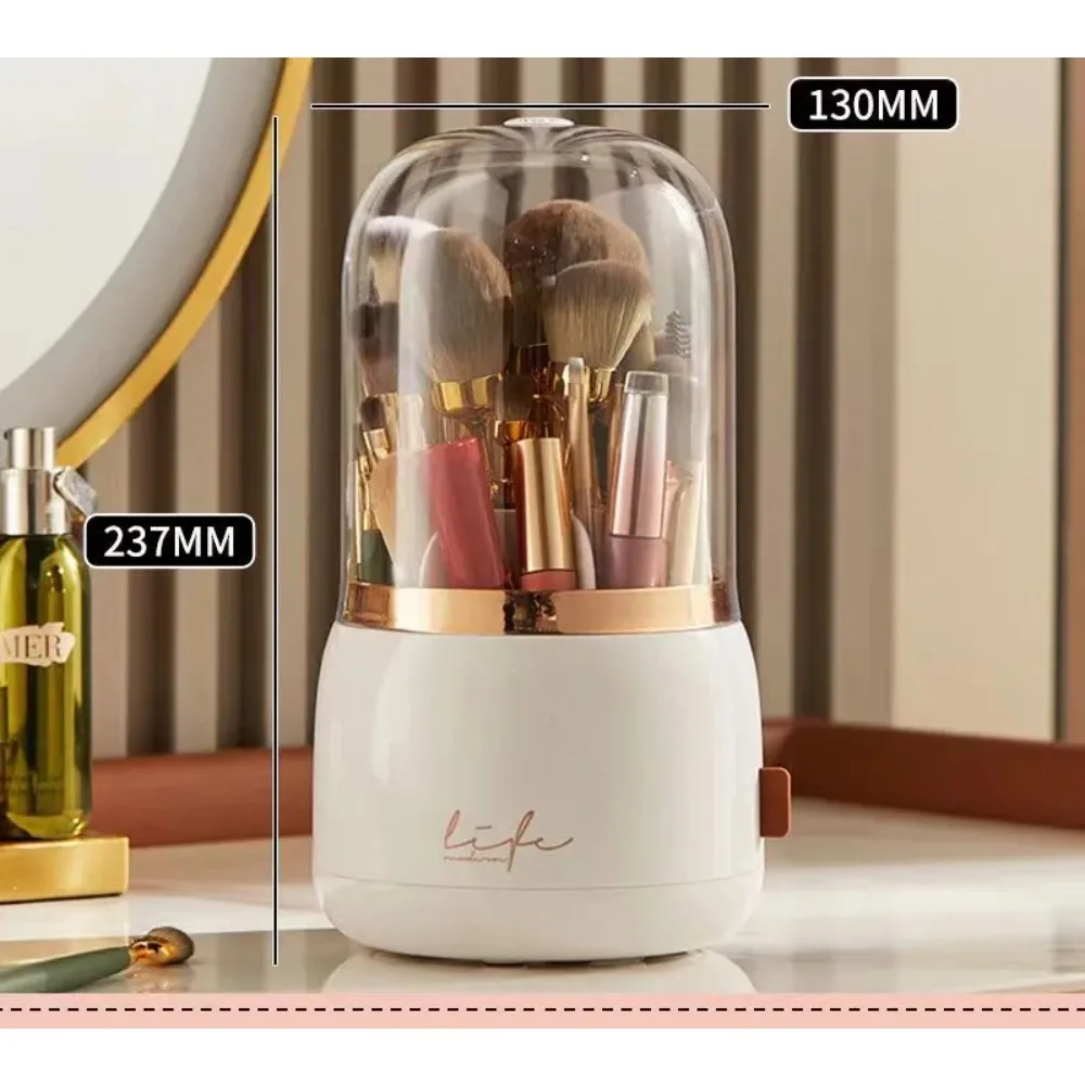 

360 ° Вращающийся держатель кистей для макияжа с крышкой — роскошный косметический органайзер для кистей, губных помад и карандашей для бровей
