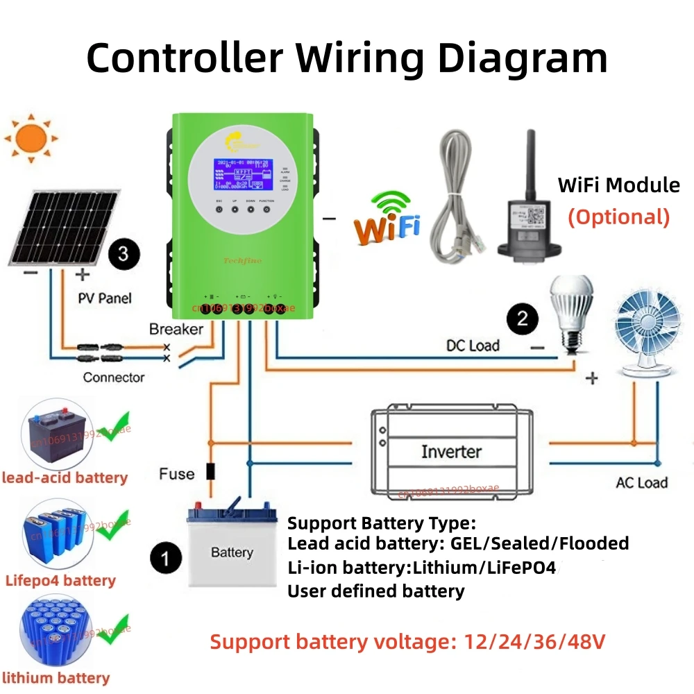 12V 24V 48V 60A MPPT Solar Charge Controller WiFi 150VDC PV Solar Panel Regulator For Lifepo4 Lithium Lead-Acid Gel Battery