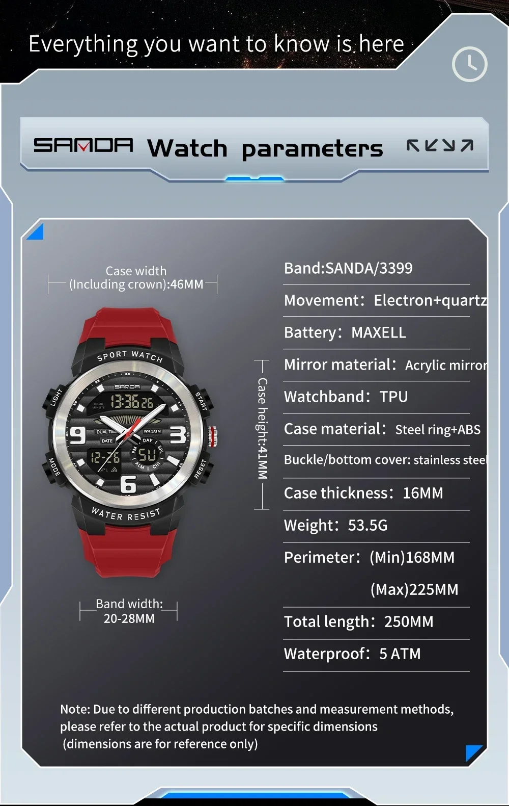 SANDA Multifunction Men Watch Dual Display Waterproof Digital Sport Wristwatch Man Silicone Strap LED Date Quartz Clock view 4