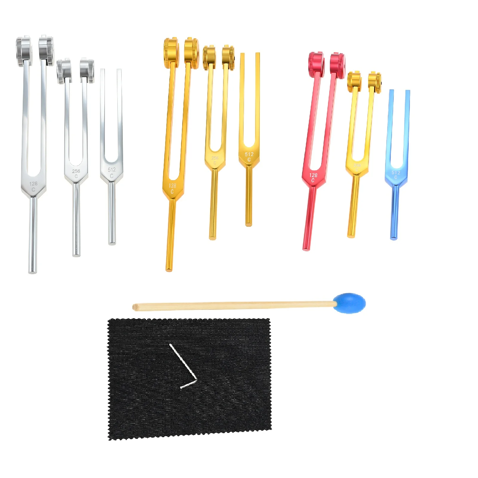 Tuning Fork Set 128/256/512Hz Chakra Tuning Forks for Meditation Yoga with Hammer and Storage Case Silver/Gold/Color