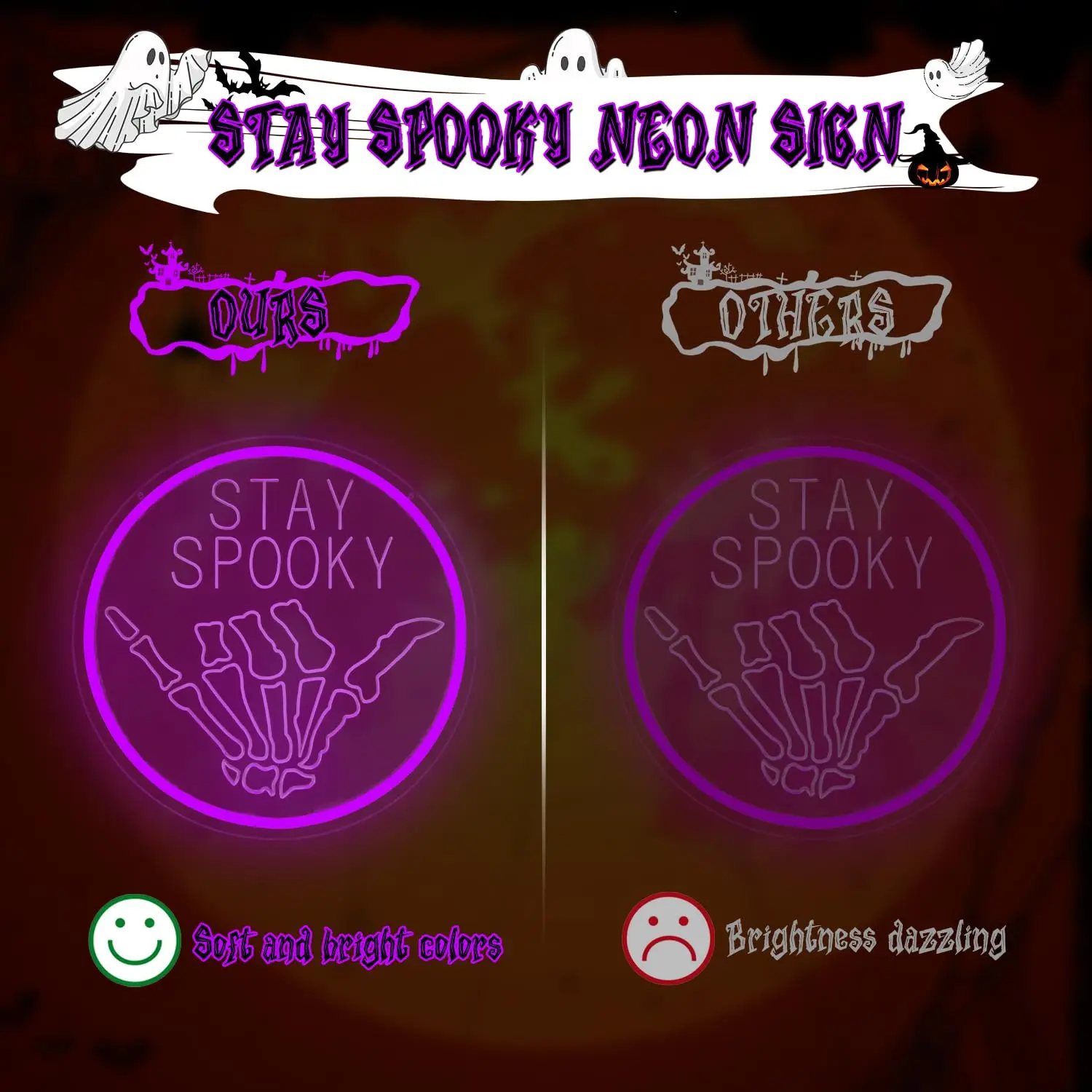 Hanging Skull LED Neon Sign Halloween Stay Spooky Wall Decor for Bedroom Game Room Man Cave Party