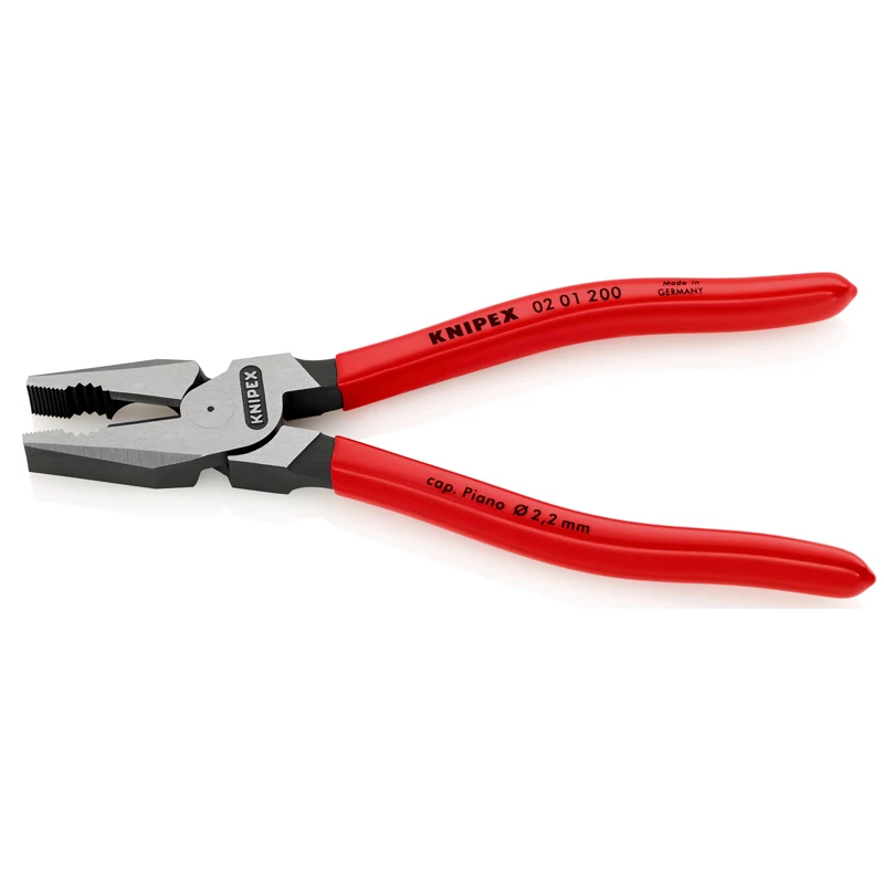 KNIPEX 02 01 200 Pliers 200mm Length High Leverage Combination Pliers for Cutting Gripping Bending and Pulling