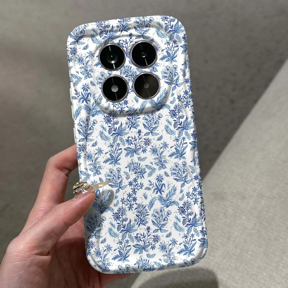

Blue flowers Simple Pattern For Xiaomi Mi Poco X7 X6 X5 X4 F6 F5 F4 M6 M4 C75 C65 X3GT Pro 4G 5G Wave Oil White Soft Phone Case