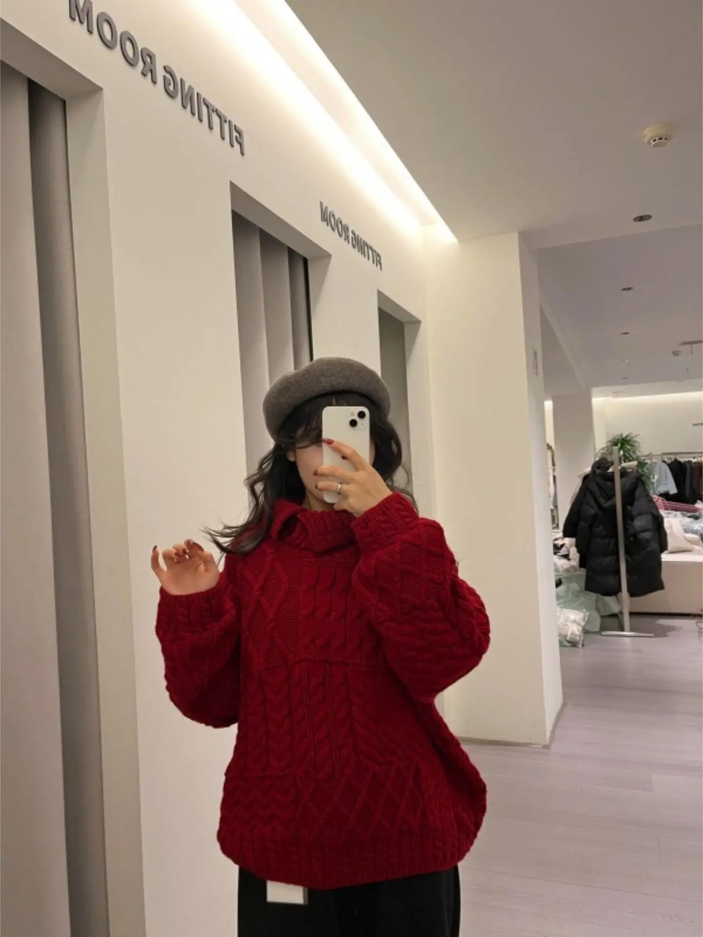 

Casual Red Knitted Sweater Women's Loose Fit Spring New Sle Korean Version Long Sve Crew Ne Faionable Top