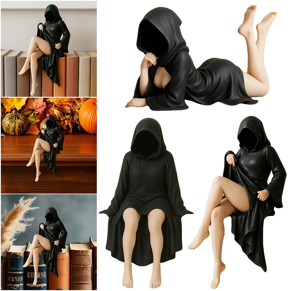ثلاثية الأبعاد تمثال غامض القوطية الأسود رداء الملكة الشكل ملثمين النساء سطح المكتب زخرفة رف الكتب الموقد ديكور المنزل الفني هدية #1