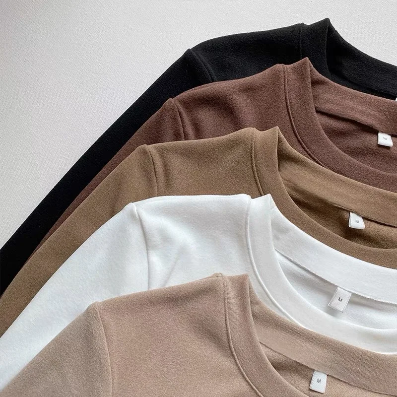 

Двусторонняя бархатная облегающая женская футболка Long Sve Base irt, модная внутренняя одежда, корейская круглая футболка Ne из смеси полиэстера