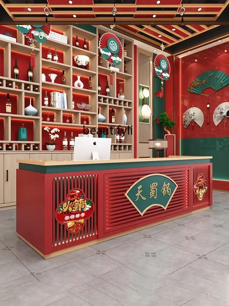 lt New Chinese retro hot pot restaurant checkout page Hotel front desk, tea house, health center greeting cabinet