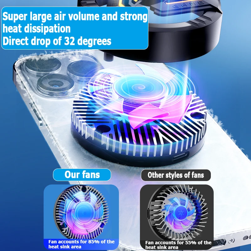 GT28 Magnetic Phone Game Cooler Portable Phone Semiconductor Radiator Fast Cooling Phone Mobile Gaming Video Stream Fan