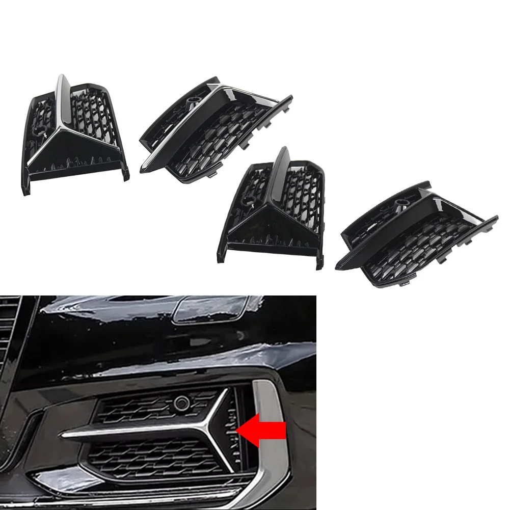 Front Fog Light Grille Cover Left+Right 2Pcs Car Accessories For Audi A6 S6 C8 Sport Model 2018 2019 2020 2021 2022 2023 2024
