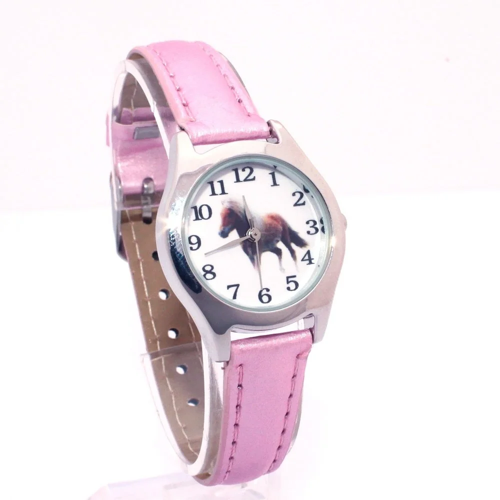 

Cute Girl Kids Watch Animal Cartoon Horse Leather Quartz Wristwatch for Students 9 Colors Available Ladies Watch for Children