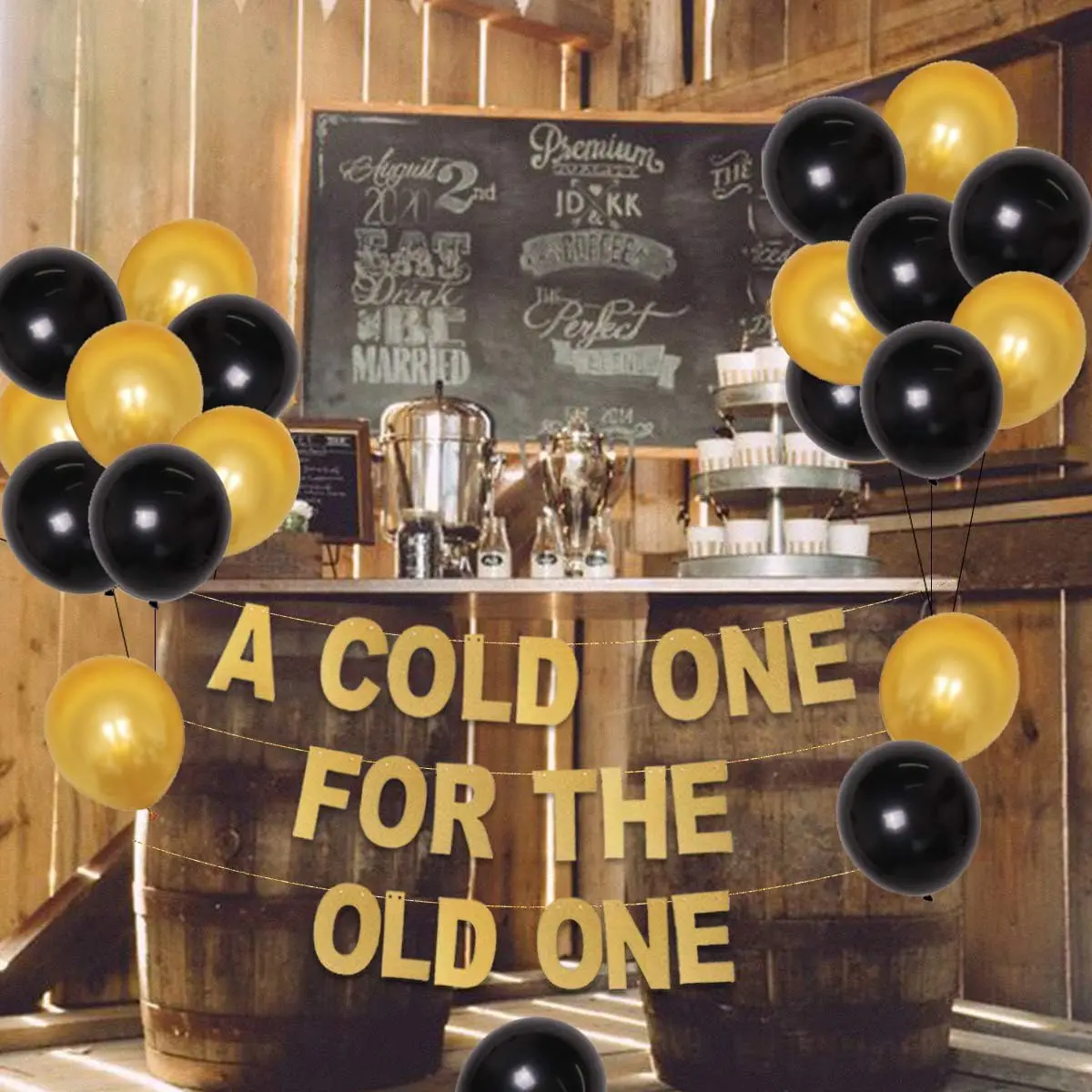 A COLD ONE FOR THE OLD ONE 30th 40th 50th 60th Birthday Decorations for Men Black Gold Beer Mug Balloons with Old One Banner