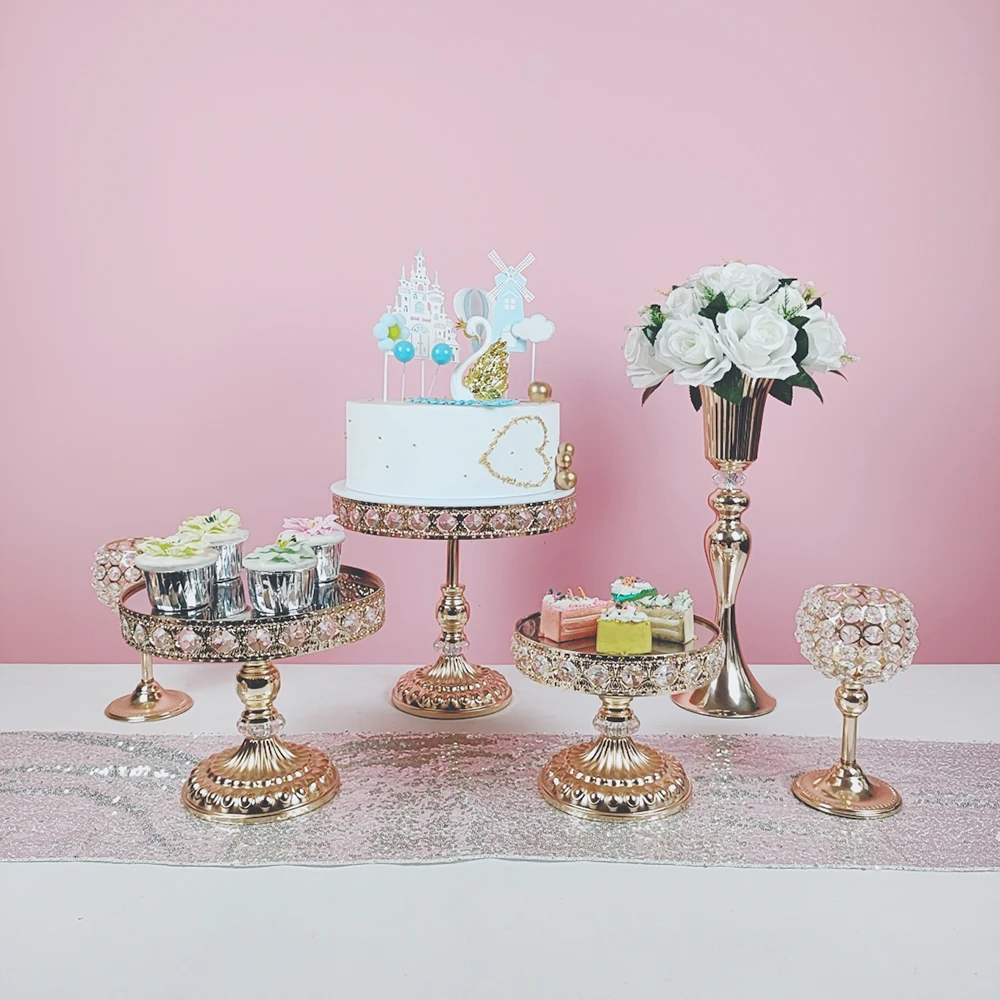 1-3Pcs Crystal Mirrored Tray Cosmetic Vanity Jewelry Trinket Organizer Decorative Tray Cupcake Dessert Holder Tray Gold Silver