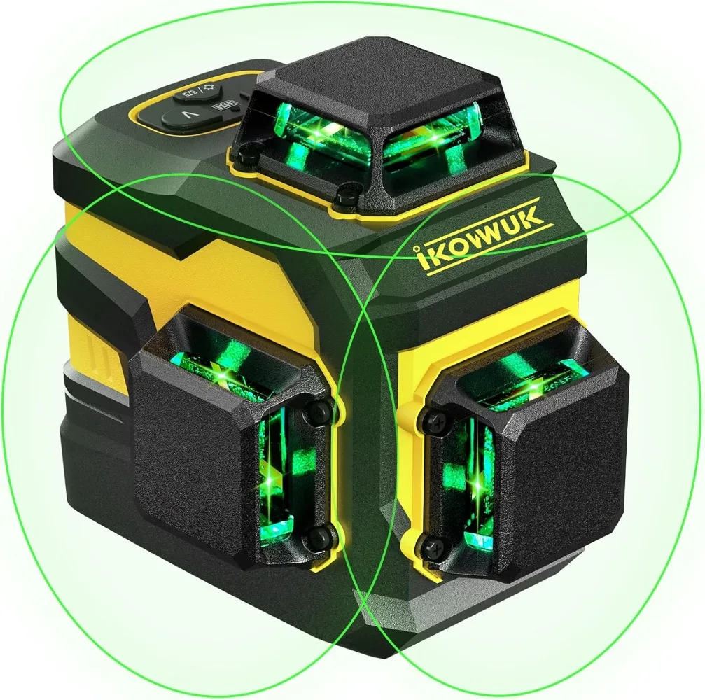 

Laser Level, 3x360° Cross Line Laser for Construction and Picture Hanging, 12 Green Lasers with 5200 mAh Rechargeable Battery