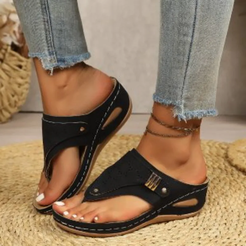 Chanclas ortopédicas con cuña para mujer, sandalias tipo thong con plantilla de masaje, zapatos de playa antideslizantes, zapatillas casuales de verano, tallas grandes