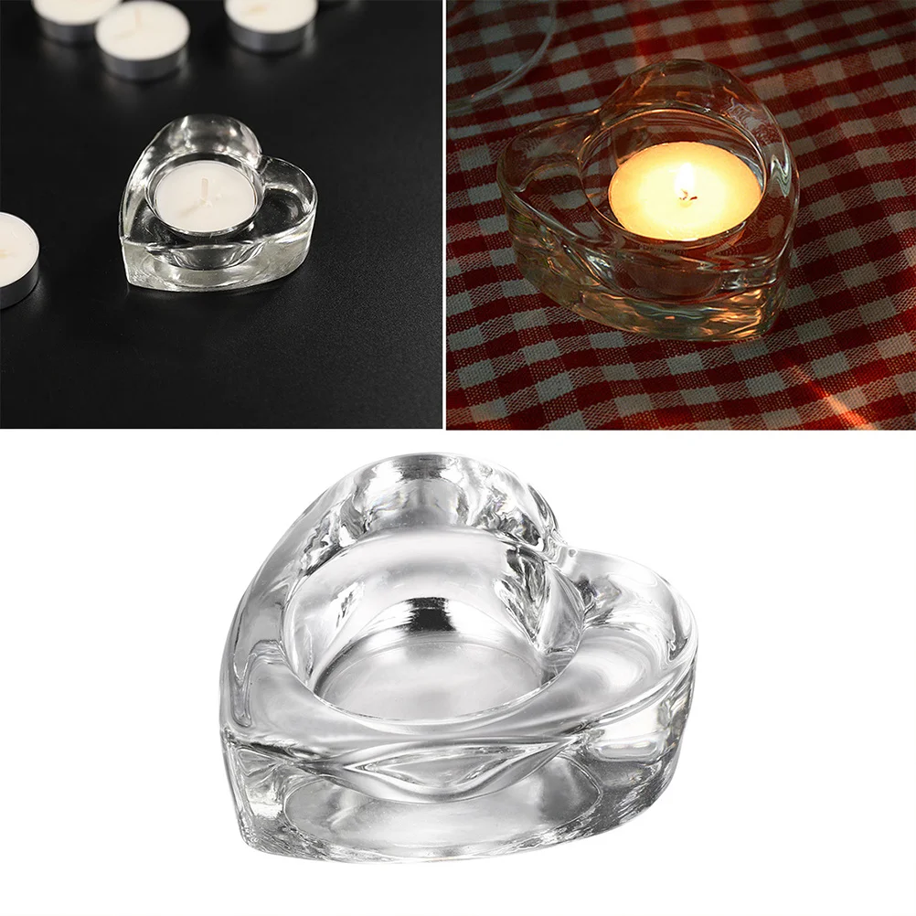 

3Pcs Glass Candlestick Heart Shape Desktop Decoration Stand Tealight Holder Table Ornament Glass Candlestick
