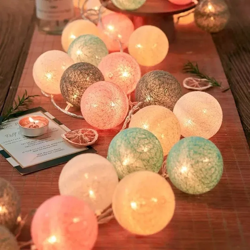 

Battery 10/20LEDs Cotton Ball String Fairy Night Lights LED Bulb Bedroom Holiday Party Decoration