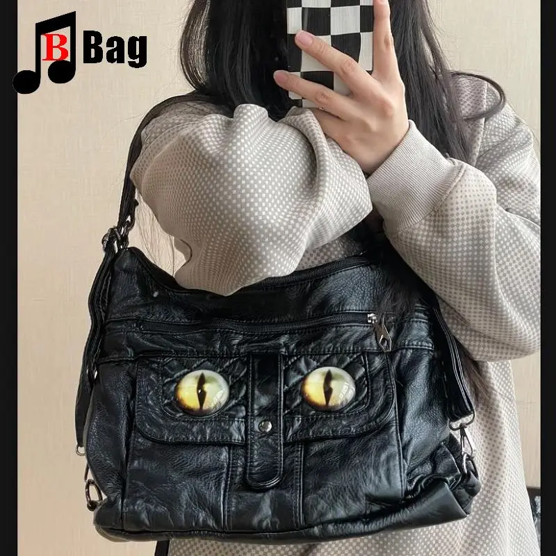 Y2K Gothic Women’s Girls Punk Handbags Harajuku Cat Eye Fashion Punk Style Large Capacity Commuting Backpack Crossbody Bag Totes