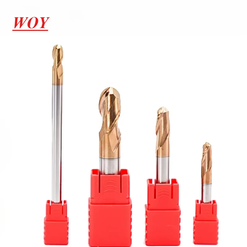 WOY HRC55 End Mill Special for Steel Ball Nose Milling Cutter Tools Carbide 2 Flutes Spherical CNC End Mills Spiral Milling