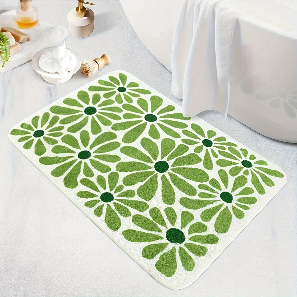 

1pc Daisy Pattern Bath Rug - Super Absorbent, Non-Slip, Machine Washable - Luxuriously Soft Bathroom Floor Mat - Durable & Styli