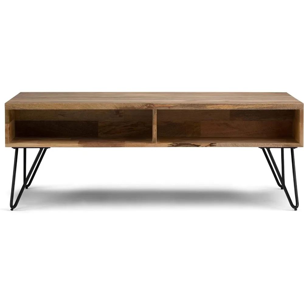 Mesa de café grande retangular de madeira e metal, Mesas de café Lift Top Industrial, MANGA SOLID, Natural, 48"