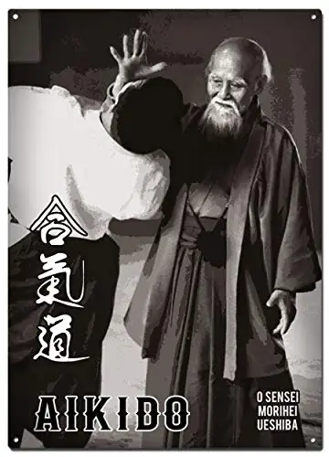 O Sensei Morihei Ueshiba Metal Tin Signs,Aikido Colorfast Posters, Decorative Signs, Wall Art, Home Decor - 8X12 Inch (20X30 cm