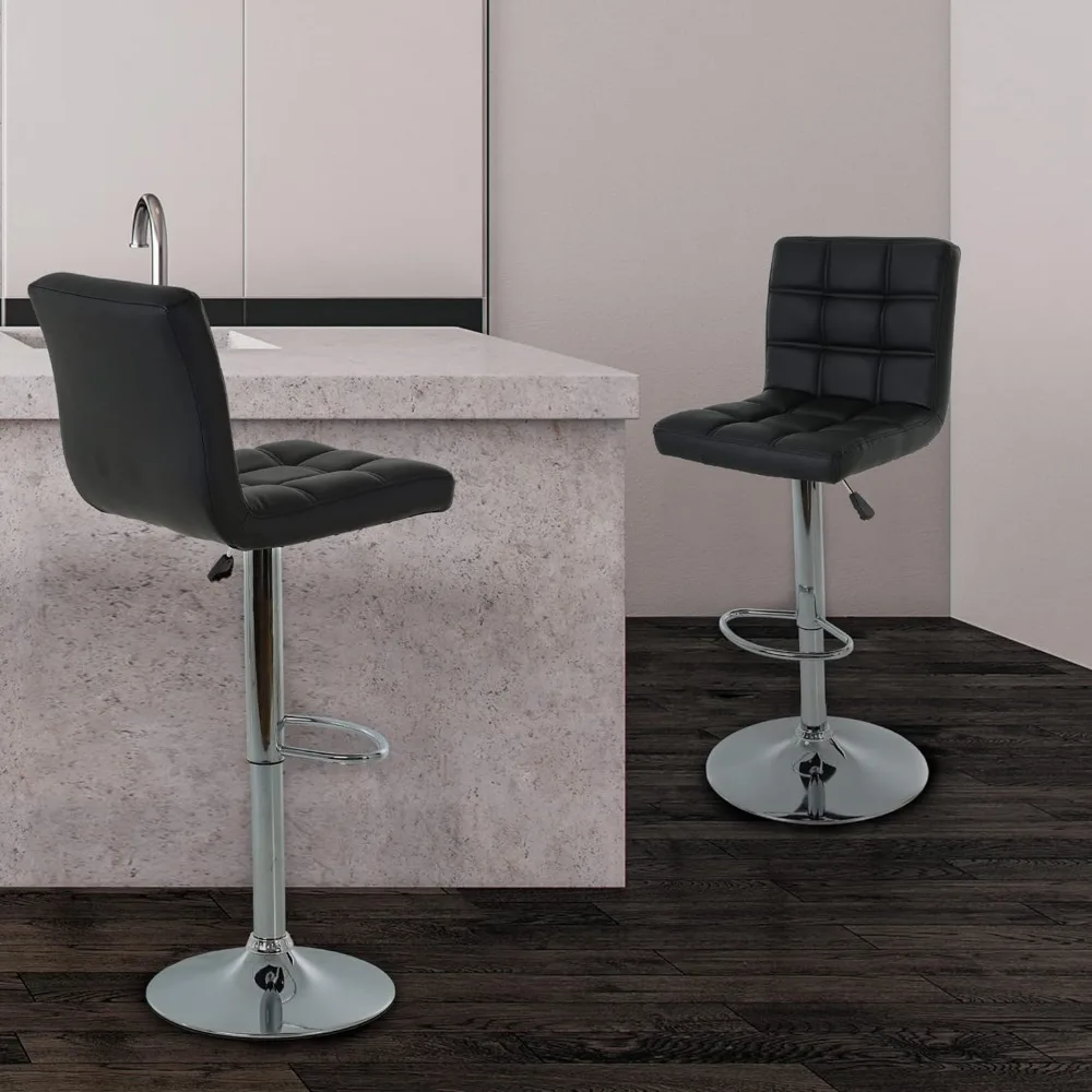 Moderno PU Leather Bar Stool, Barstools, Altura Ajustável, Contra Altura, Cadeiras Giratórias, Hidráulica, Conjunto de 2