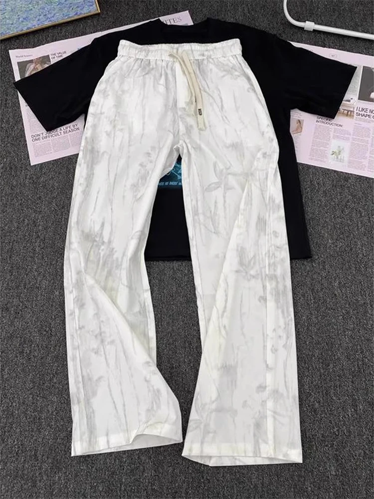 

Мужские летние широкие брюки Qui Dry Ice Silk, прямые свободные брюки в американском стиле, повседневные брюки с завязками, декоративные брюки Water Wa...